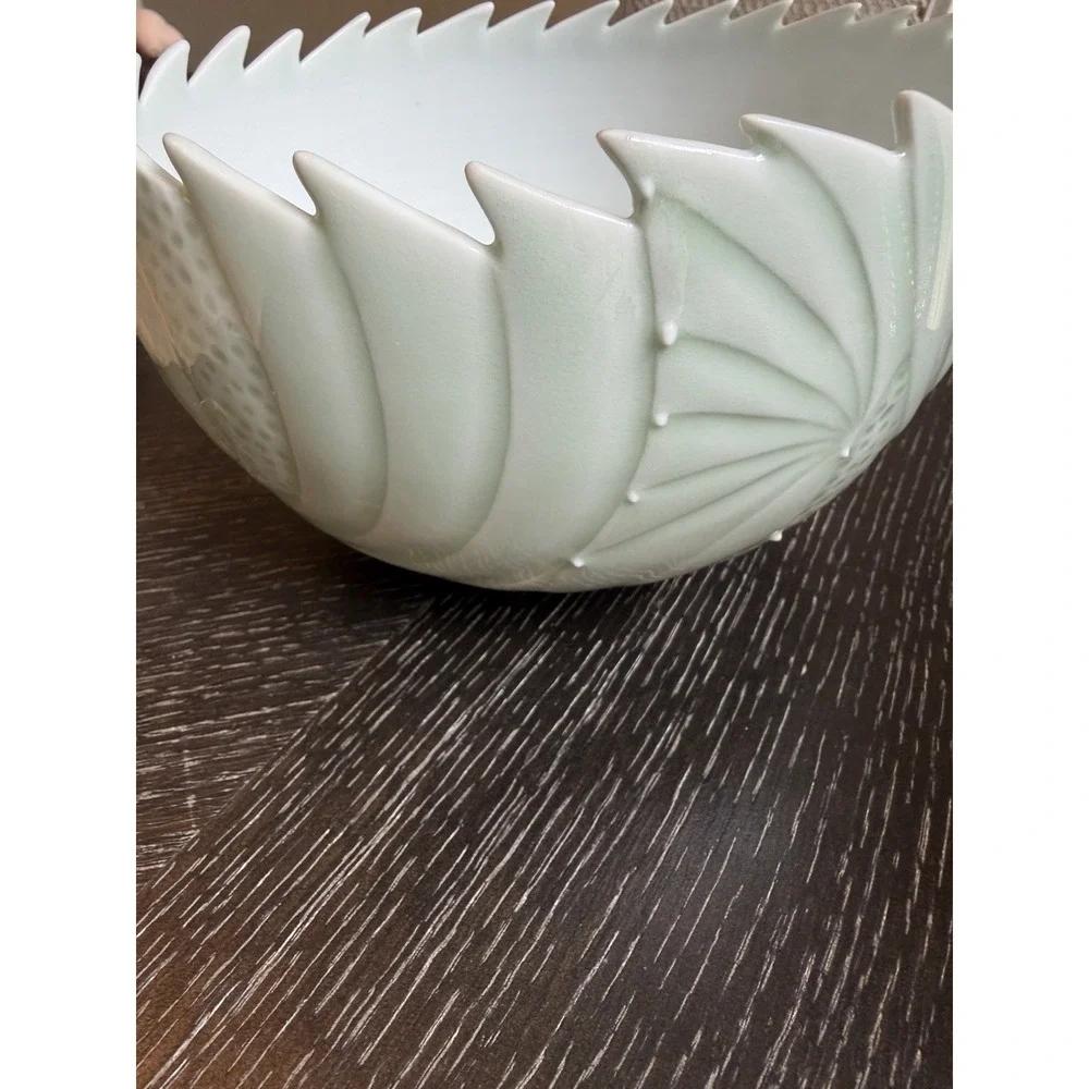 Cliff Lee Art Pottery Porcelain Melon Spiked Celadon Bowl Signed 1991 F